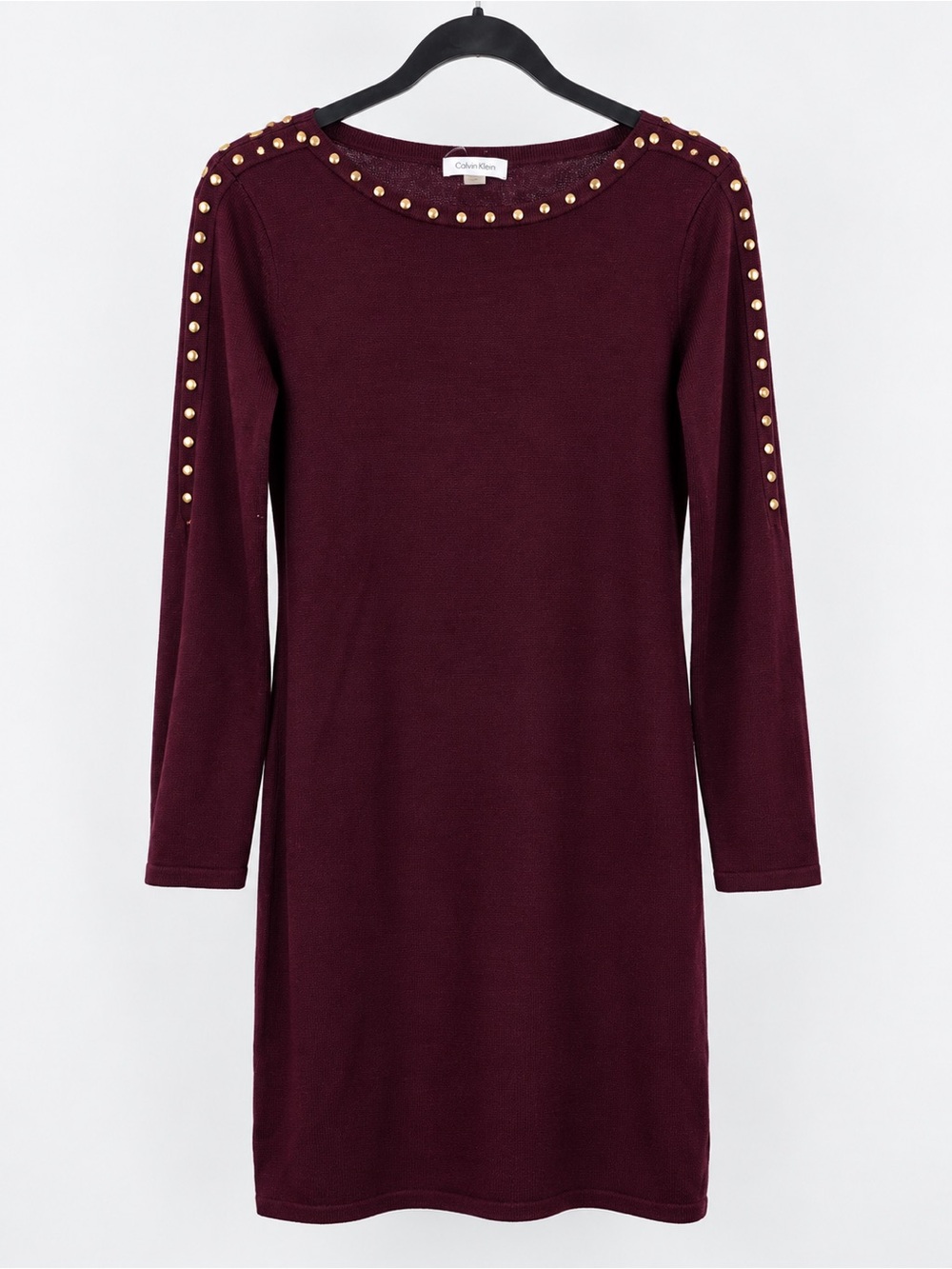 Calvin Klein Women’s Burgundy Studded Split Sleeve Sweater Dress Size M